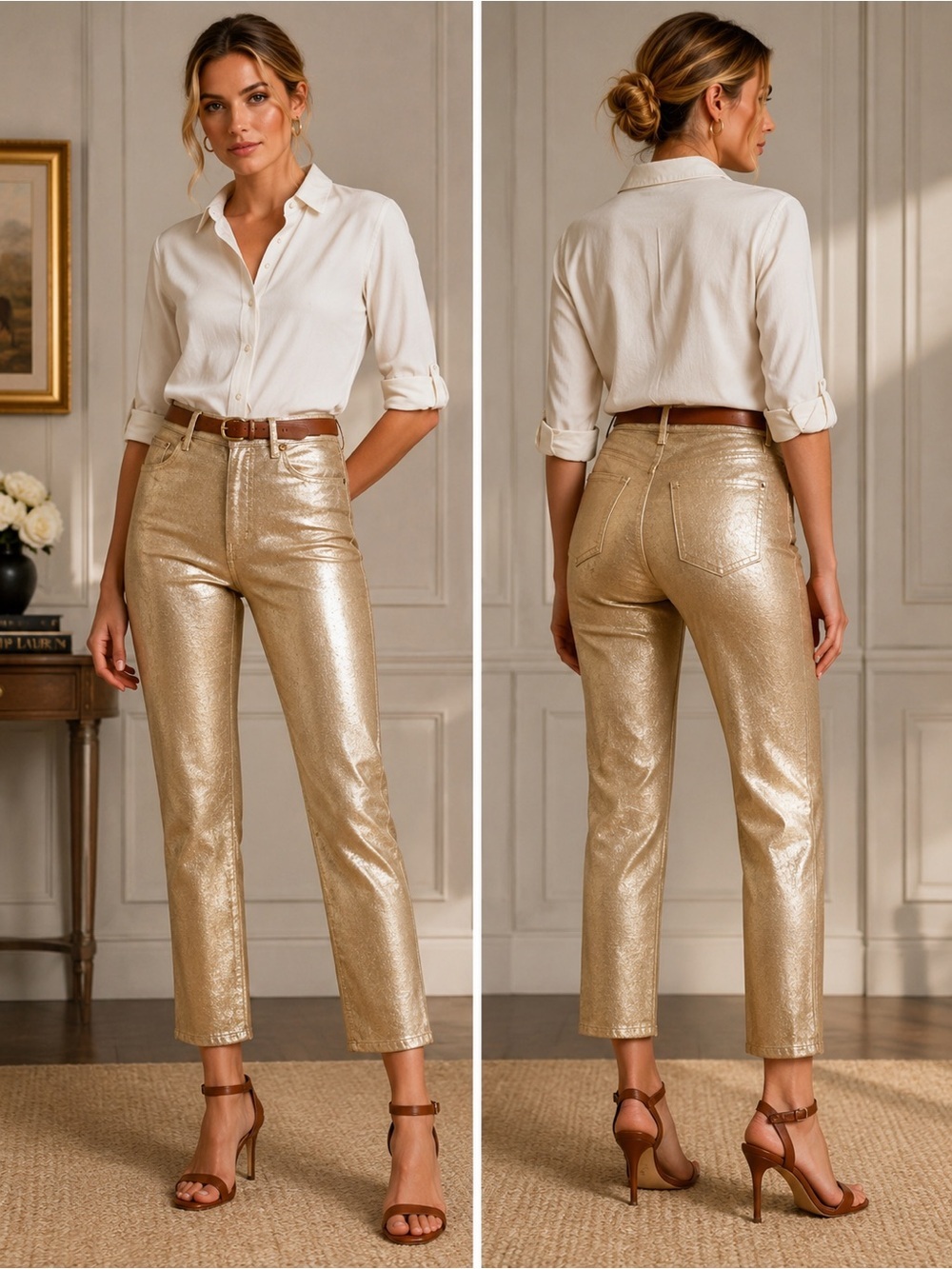 Lauren Ralph Lauren Metallic Gold Straight Jeans 12P NWOT
